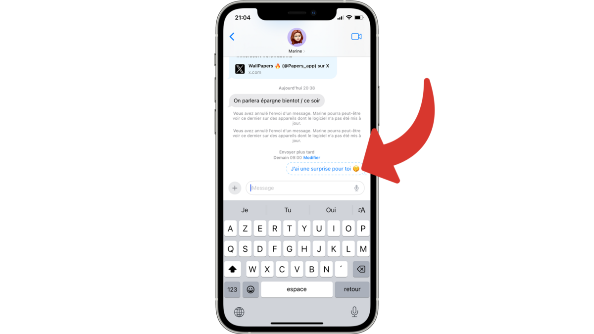 Appui long sur le message programmé © Clubic