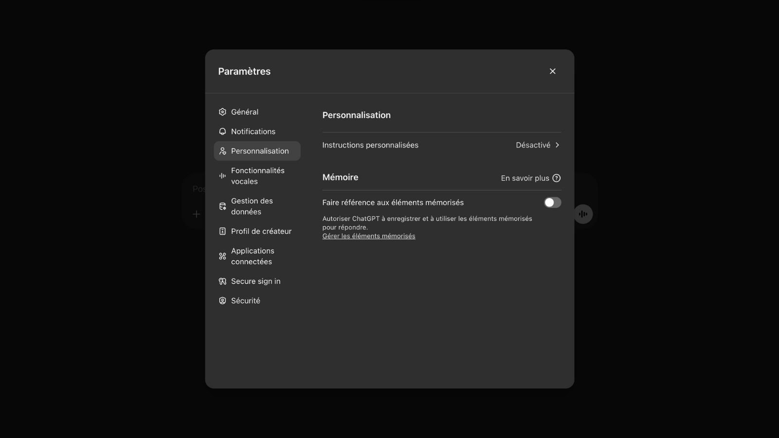 Une fonction à activer dans les paramètres du service. ©OpenAI