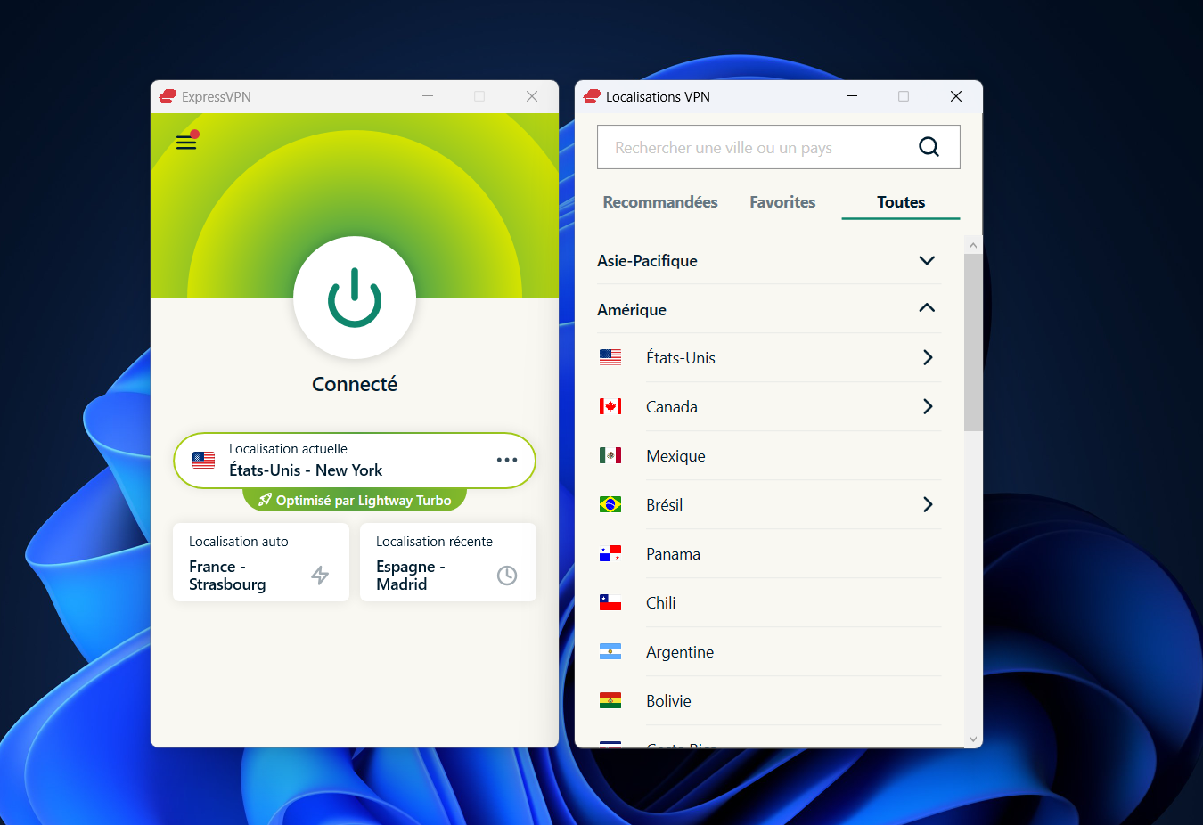 ExpressVPN - L'interface de connexion. © Clubic