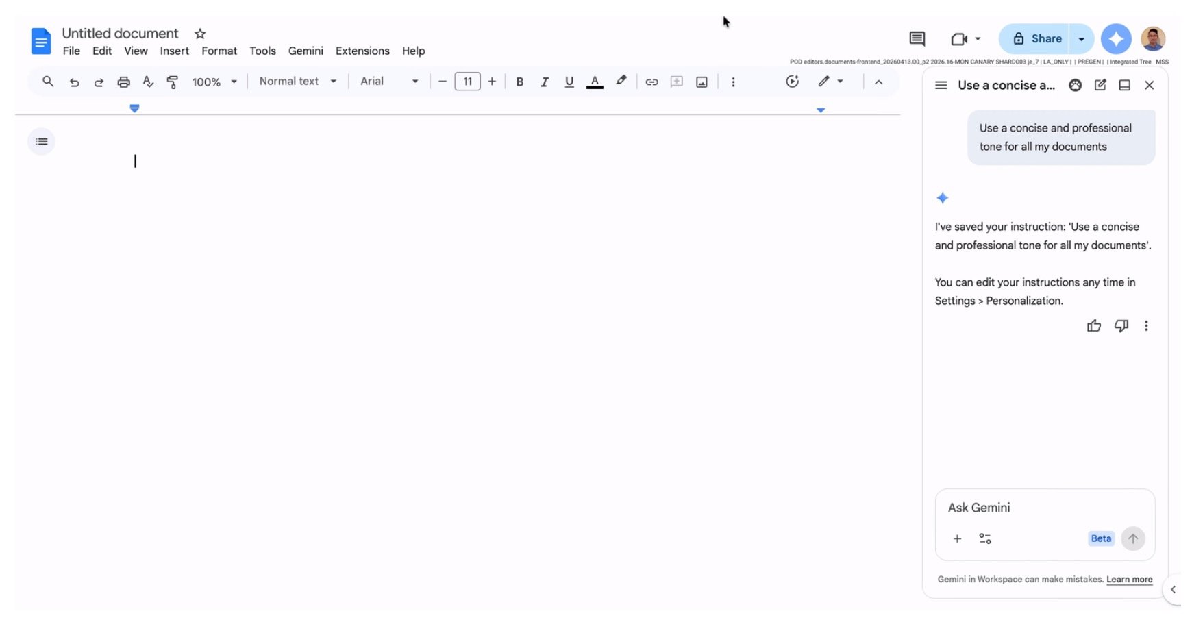 Sauvegardez vos instructions personnalisées pour Gemini directement dans Google Docs. ©Google