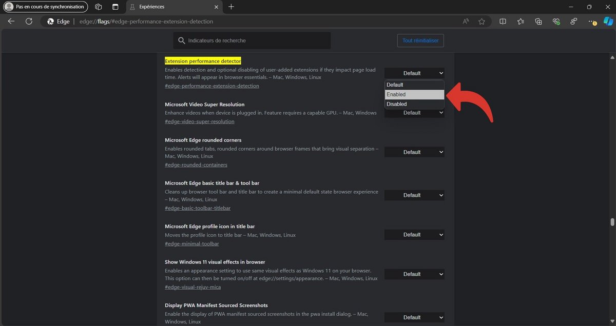 Activez le détecteur de performance des extensions de Microsoft Edge et relancez le navigateur © Clubic