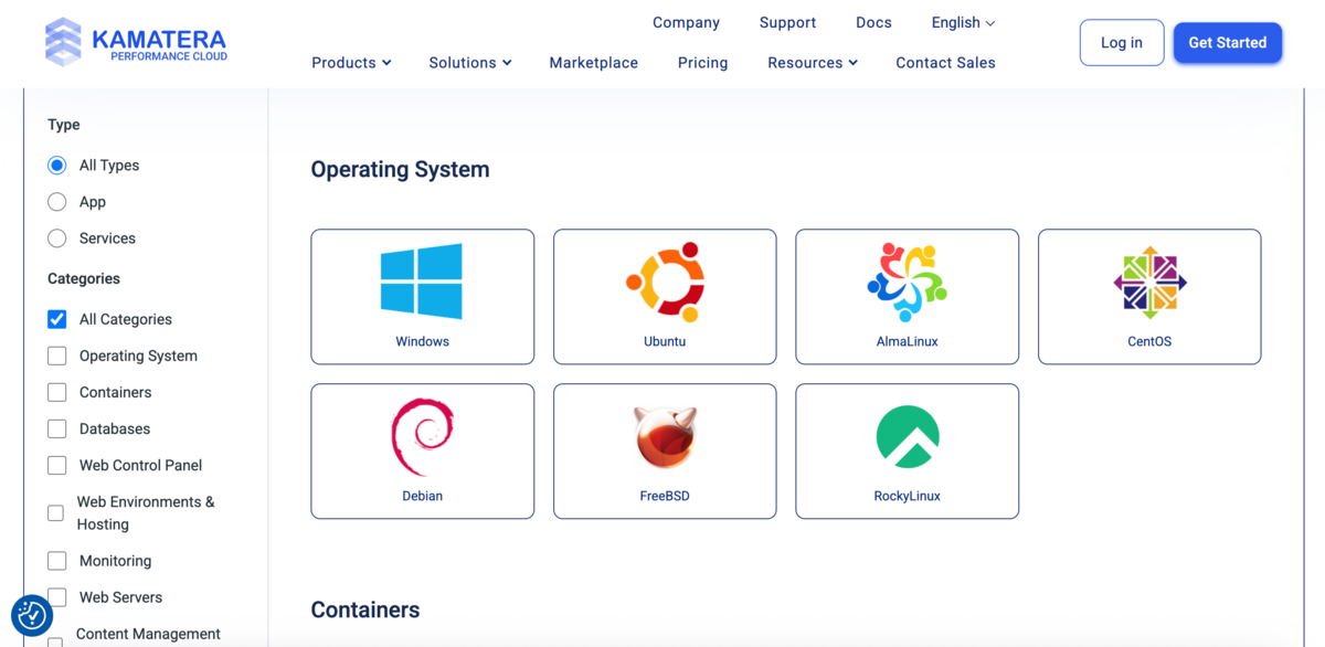 Une marketplace de services open source et préconfigurés. ©Kamatera