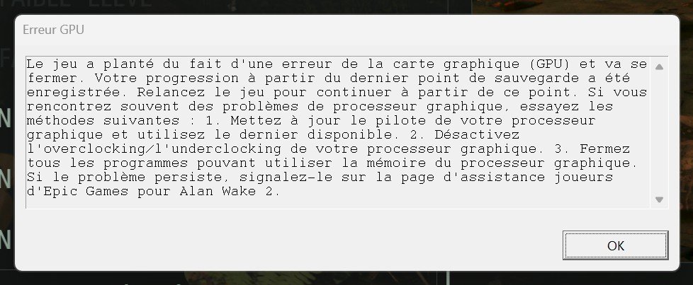 La GeForce RTX 5070 nous a posé régulièrement problème sur Alan Wake 2. ©Clubic