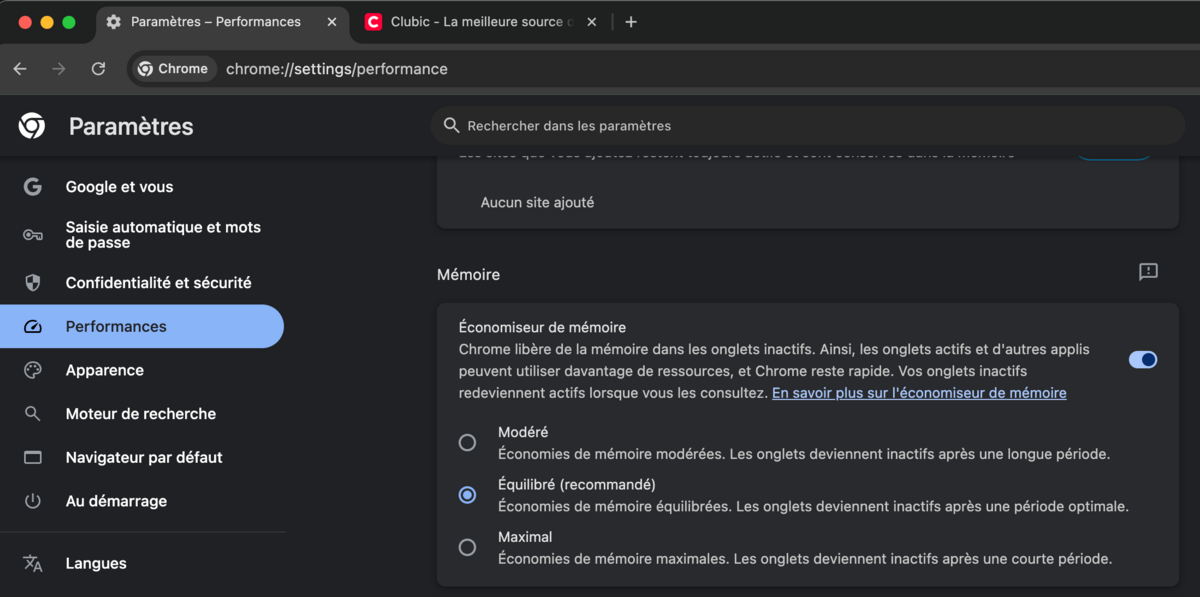 Activez l'économiseur dans les paramètres de Chrome ©Clubic