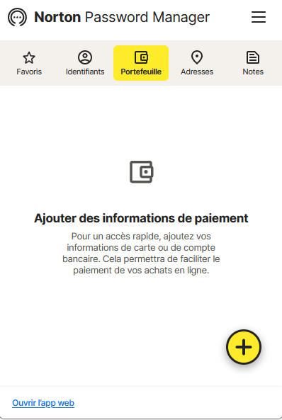 Norton - interface du gestionnaire