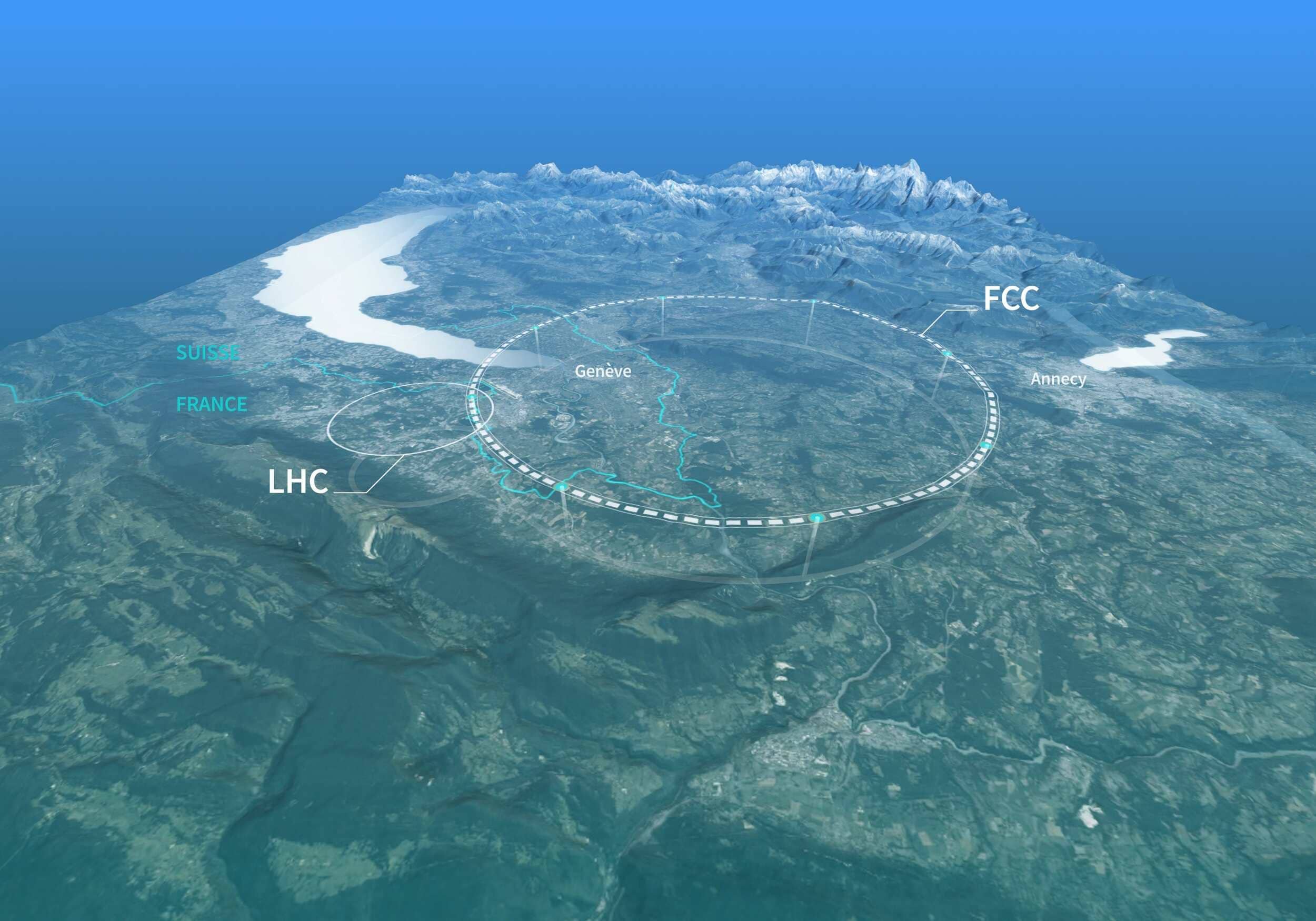 Voici le schéma du Future Circular Collider, le futur collisionneur circulaire. © CERN