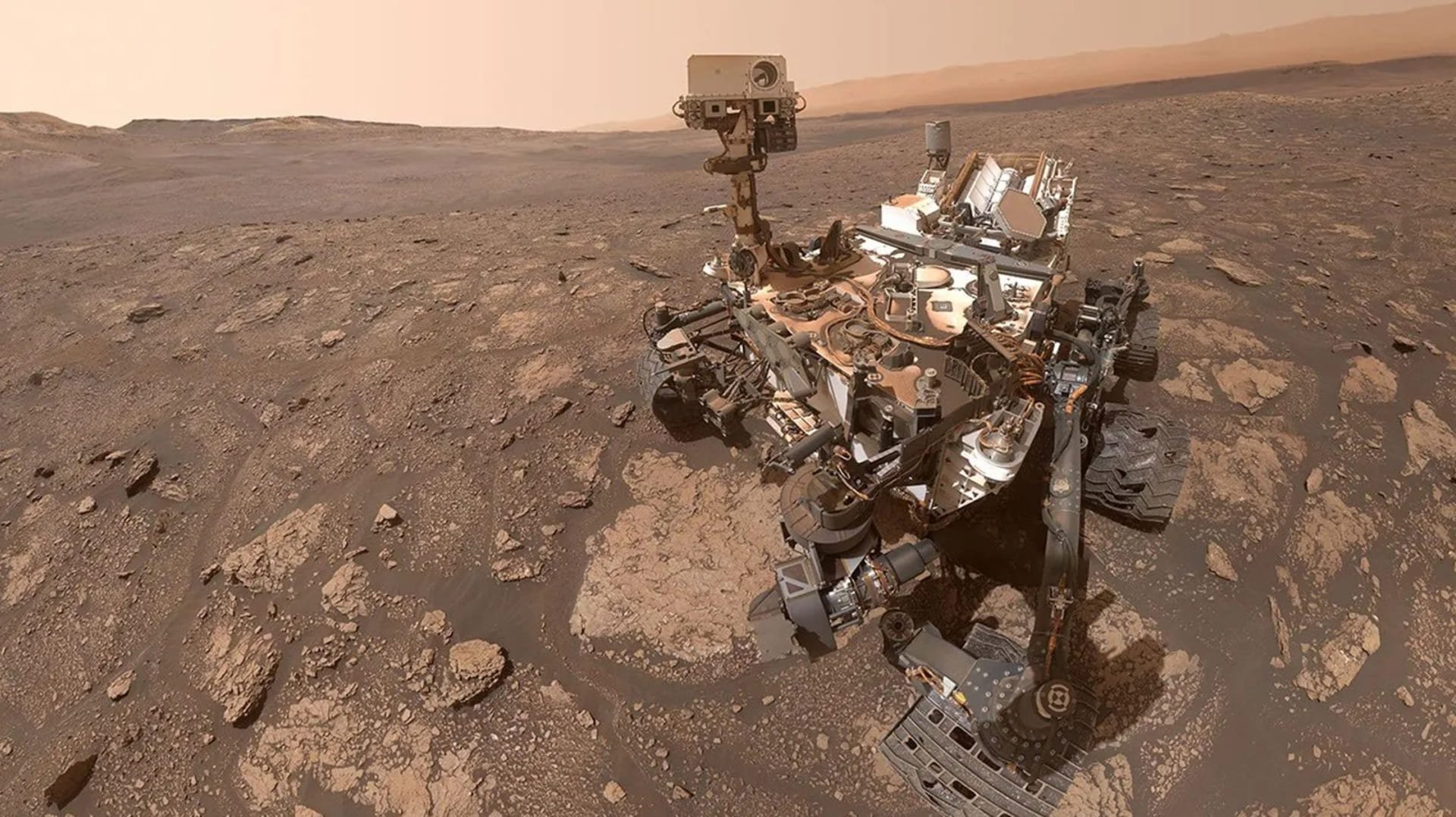 Selfie pris par le rover Curiosity le 25 octobre 2020 sur Mars, après avoir prélevé un échantillon de roche. © NASA/JPL-Caltech/MSSS