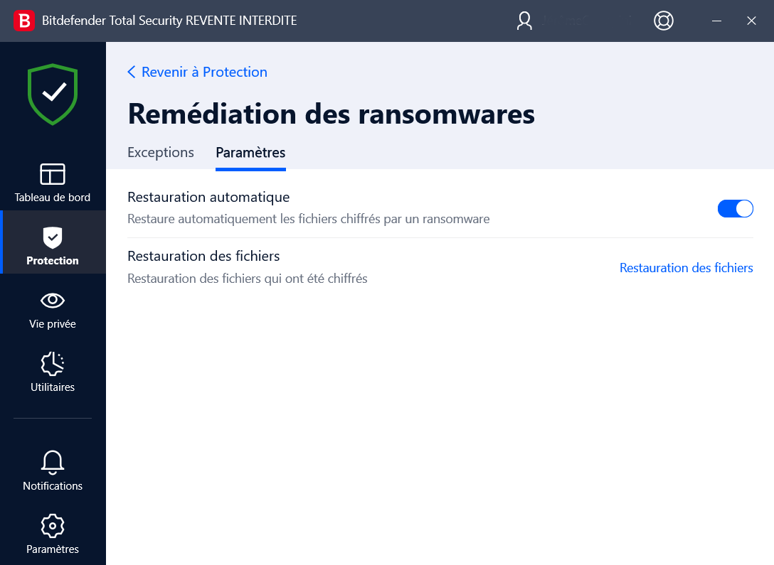 Bitdefender Total Security - Remédiation des ransomwares