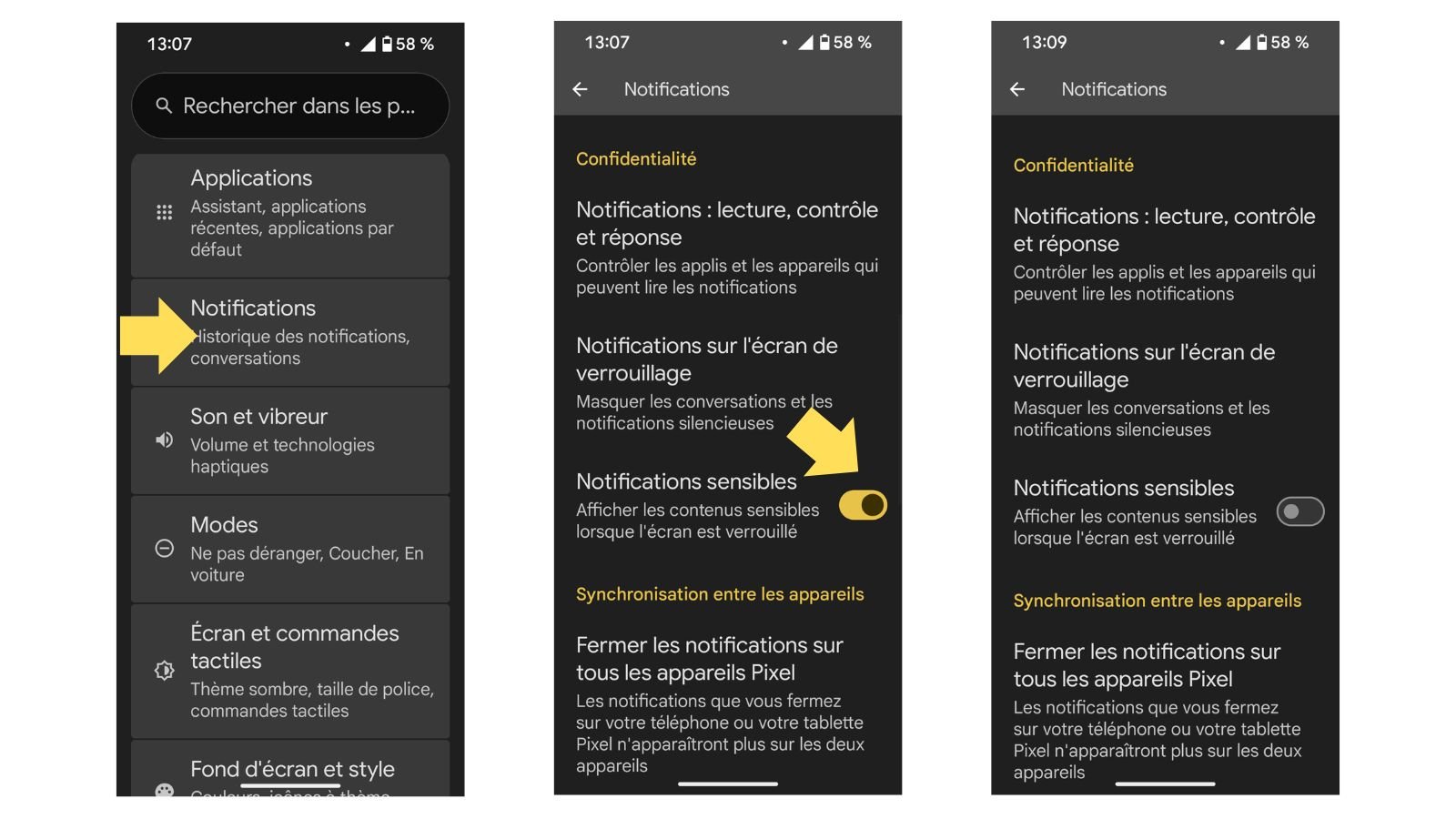 Désactivez les notifications sensibles. ©Google