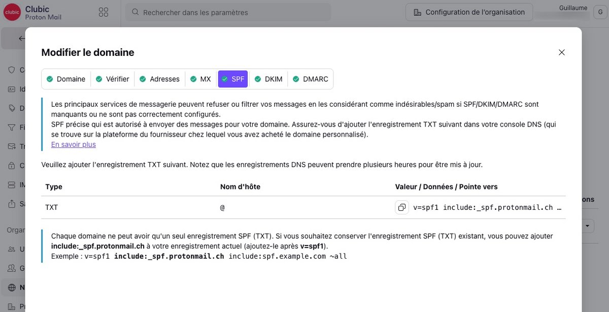 Exemple de paramétrage du SPF sur Proton