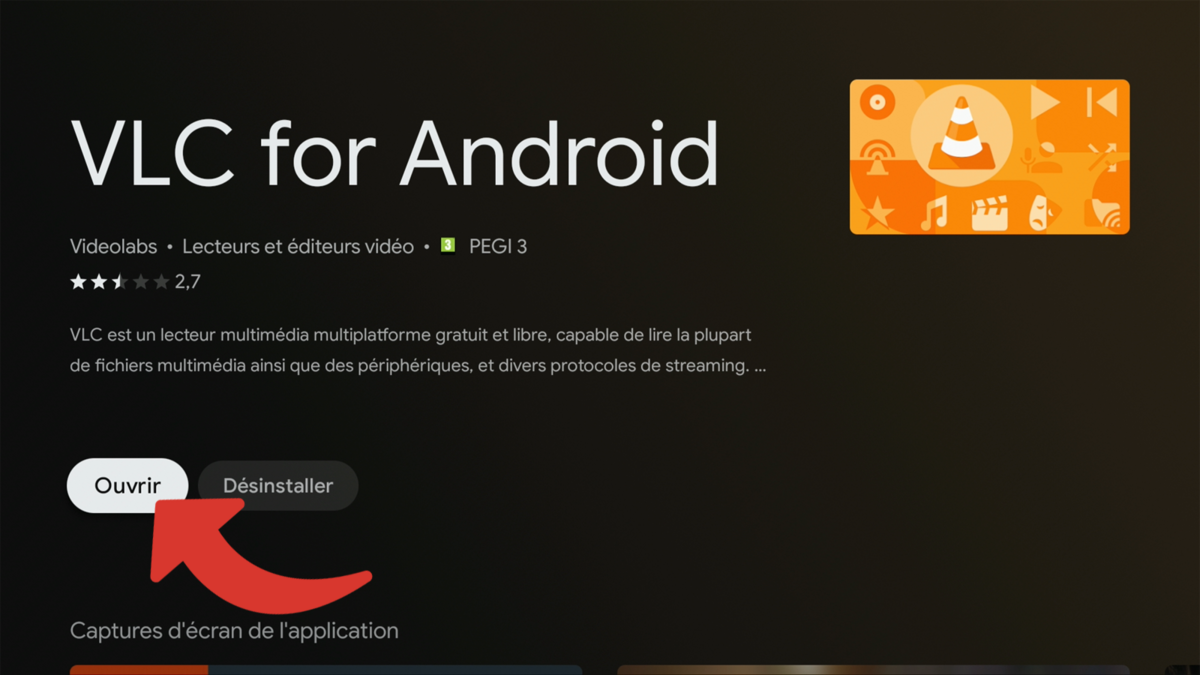 Ouvrir VLC depuis le Google Play Store du Player TV de la Freebox © Clubic