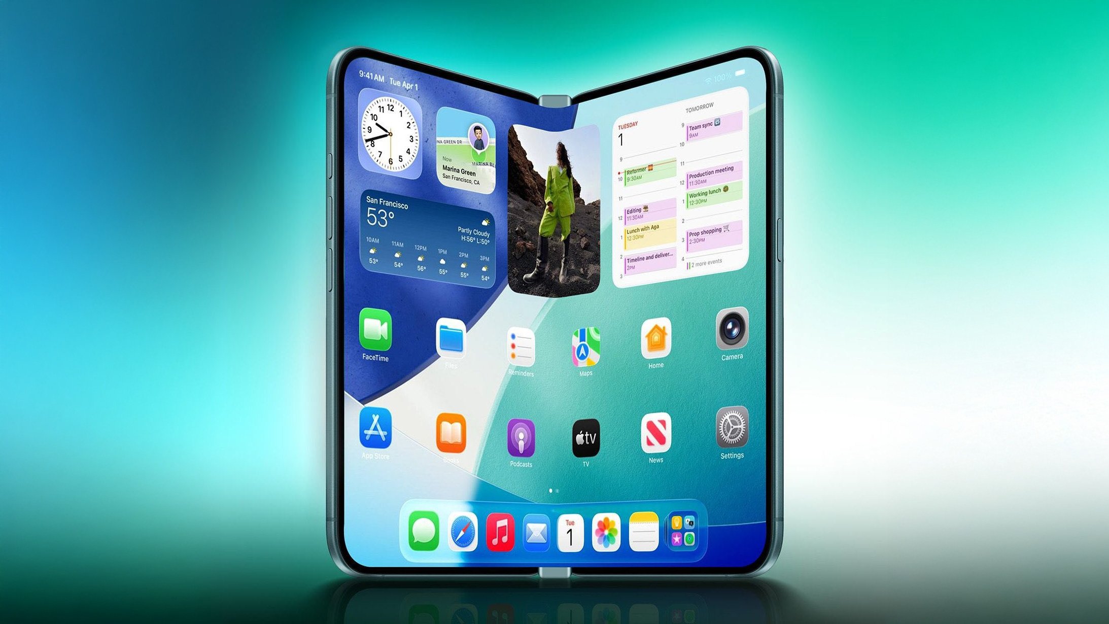 Rendu imaginant le futur iPhone pliant, déniché sur X.