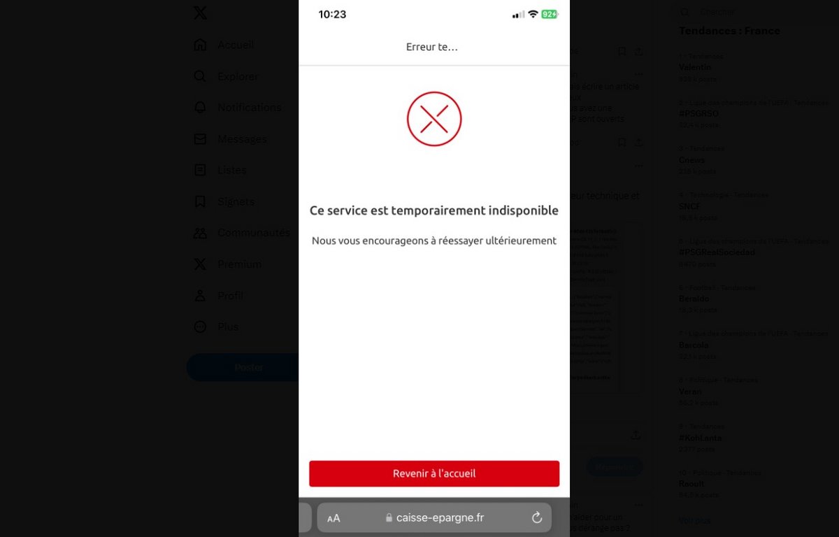 Capture d'écran du problème rencontré par les clients ce matin © Marin @Zechatkoala sur X.com pour Clubic