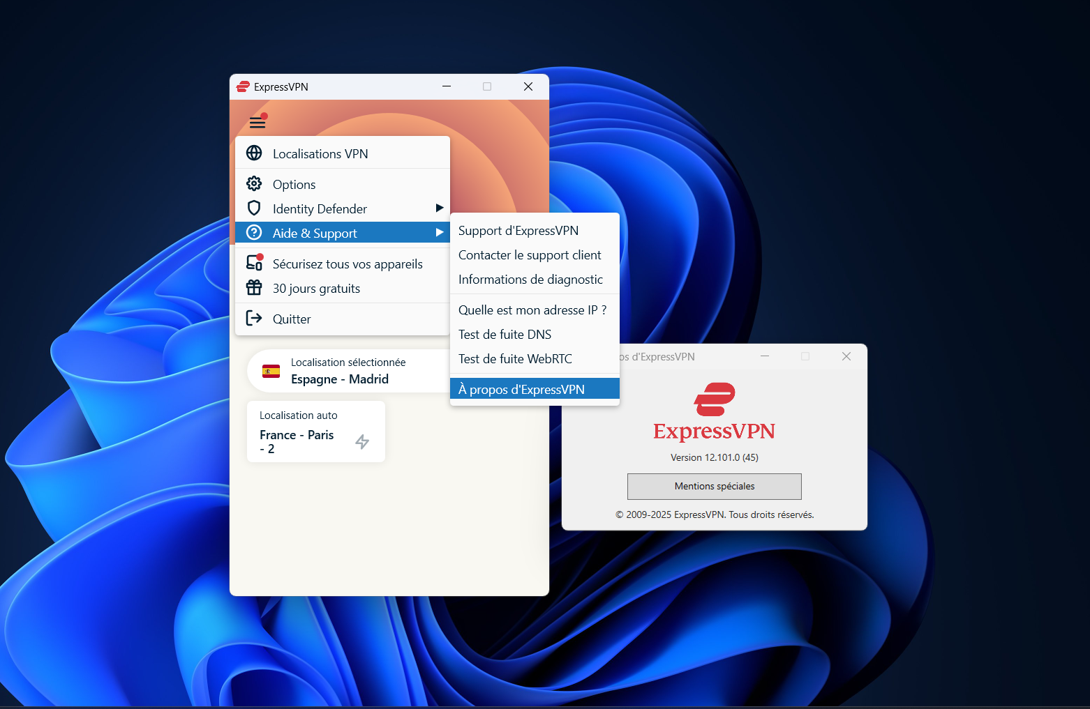 Sur Windows, vérifiez que votre client ExpressVPN est à jour (v. 12.101.0.45). Dans le cas contraire, procédez à la mise à jour de sécurité sans attendre. © Clubic