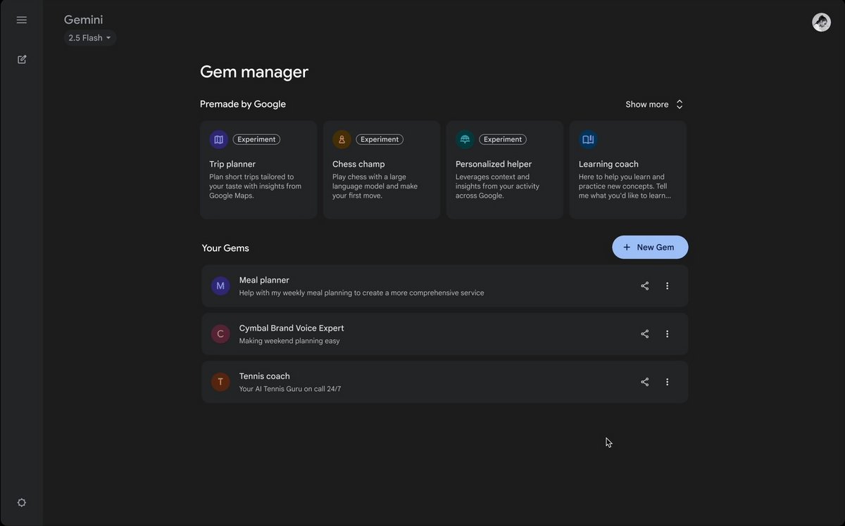 Les Gems peuvent désormais être partagés. ©Google