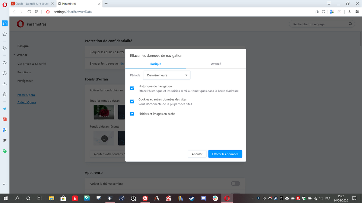 N'hésitez pas à effacer régulièrement vos données sur Opera.