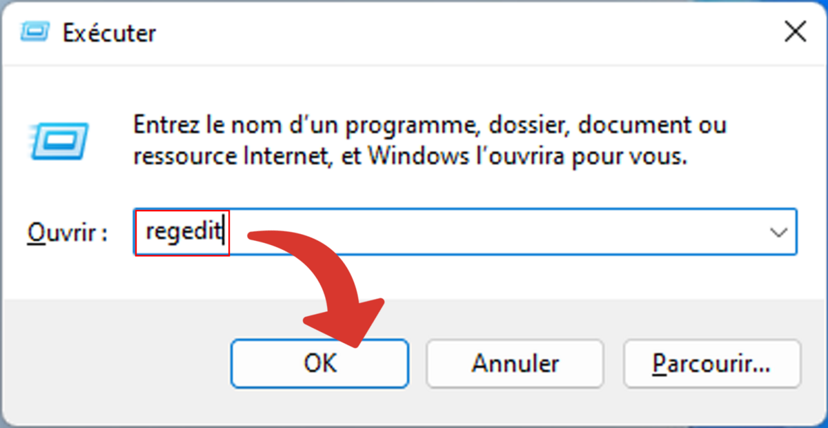 Commande Exécuter : regedit © Clubic