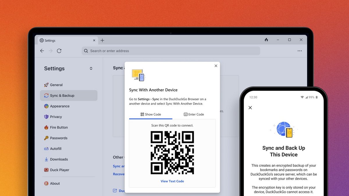 Le système de code QR de la fonctionnalité Sync © DuckDuckGo