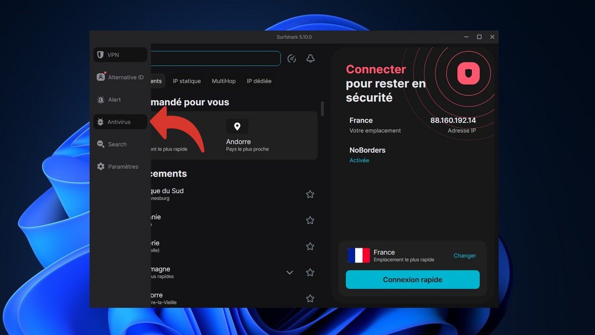 Surfshark Antivirus - Accédez à l'antivirus depuis le clien VPN © Clubic