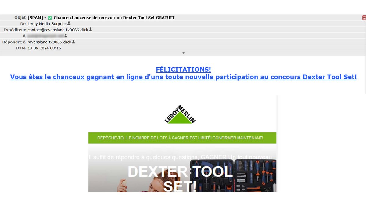 Ce spam semble provenir d'une enseigne fiable, et pourtant il s'agit d'une tentative d'hameçonnage (fishing) ! - © Pascale Duc pour Clubic
