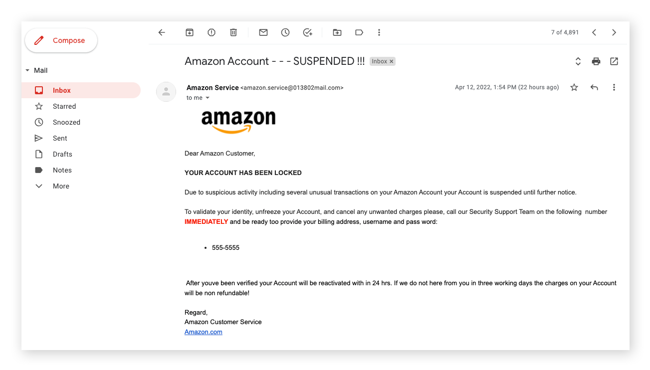 Exemple de mail frauduleux ©Avast