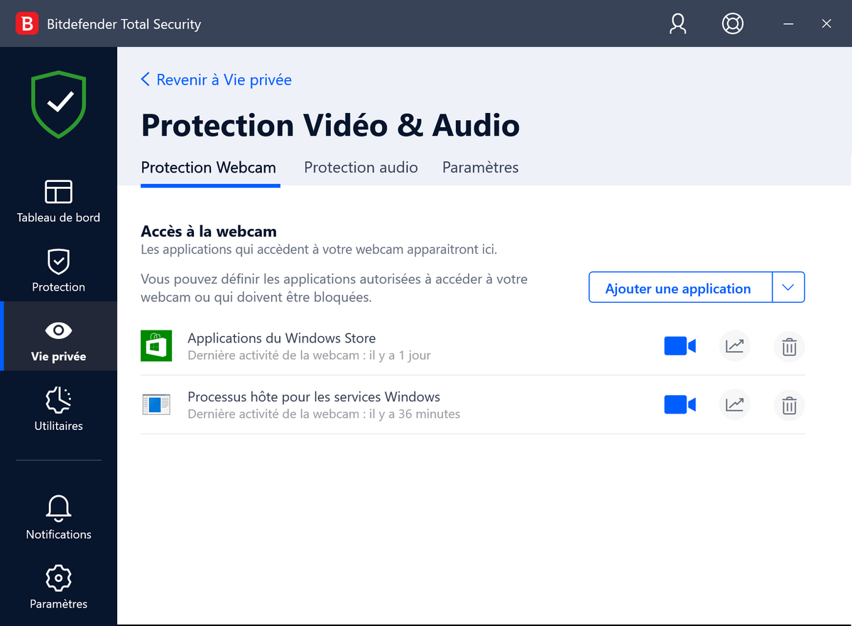 Bitdefender Total Security 2022 protège également votre webcam des pirates du Web. 
