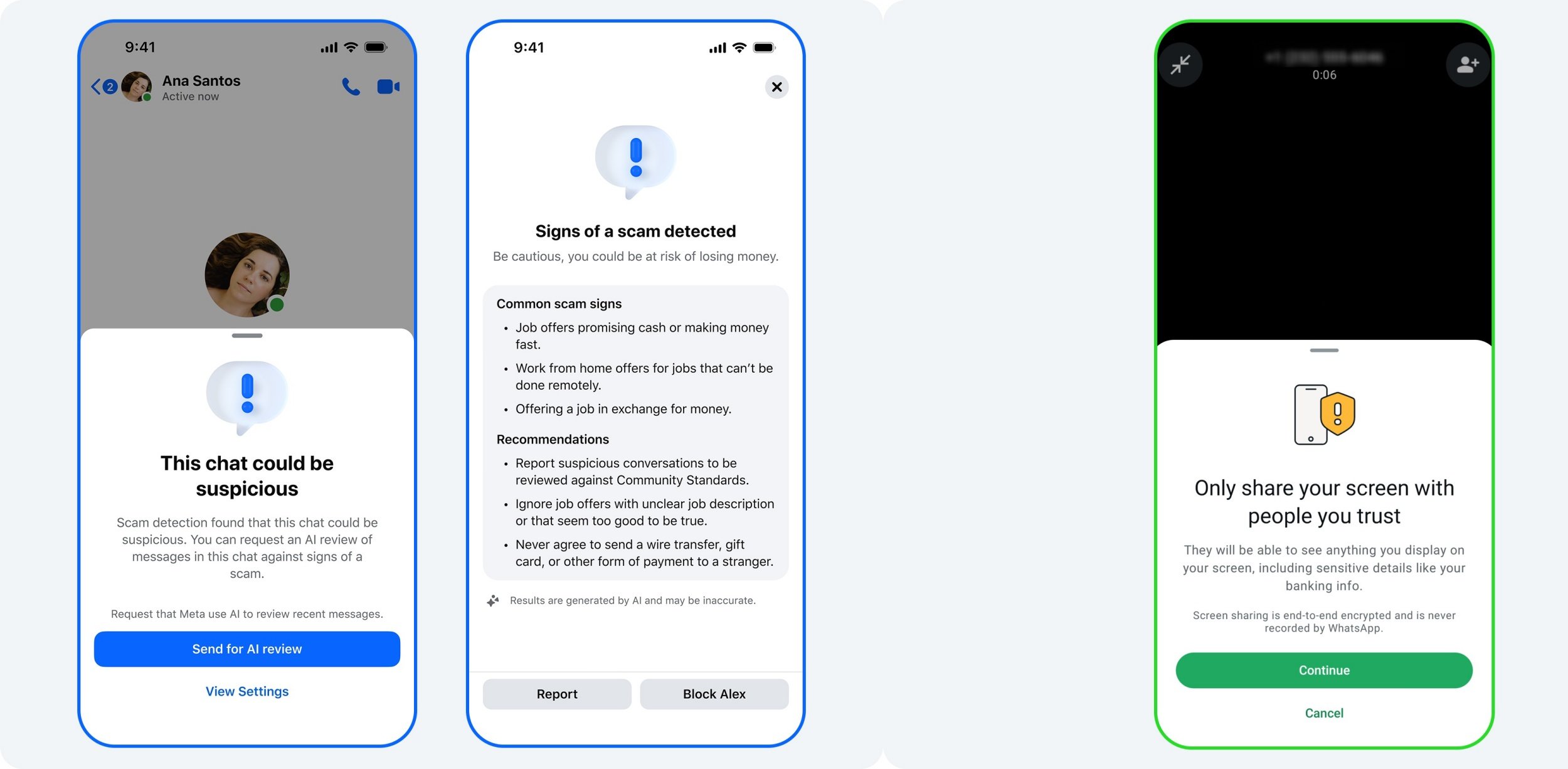 Meta commence à déployer des outils anti-scams dans Messenger et WhatsApp pour "protéger les utilisateurs les plus vulnérables". © Meta