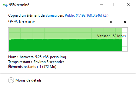 Performances mesurées en copie de fichiers sous Windows 10 en RAID 1 @ 2,5GbE © Nerces