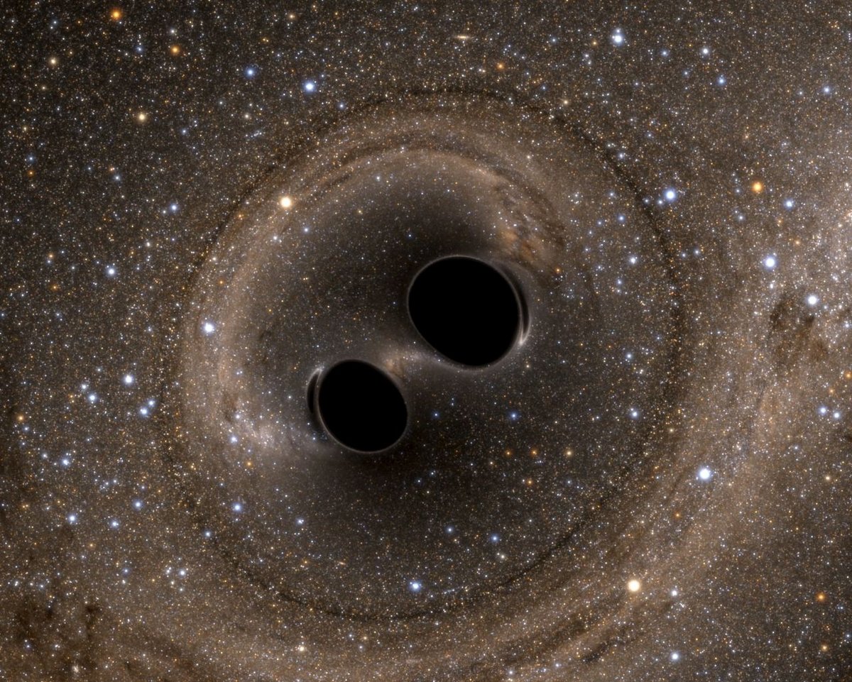  Une simulation informatique de la collision de deux trous noirs publiée après l'événement a été détectée pour la première fois par Ligo en 2016 - ©Laboratoire LIGO/Reuters