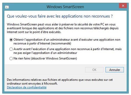 Les réglages SmartScreen