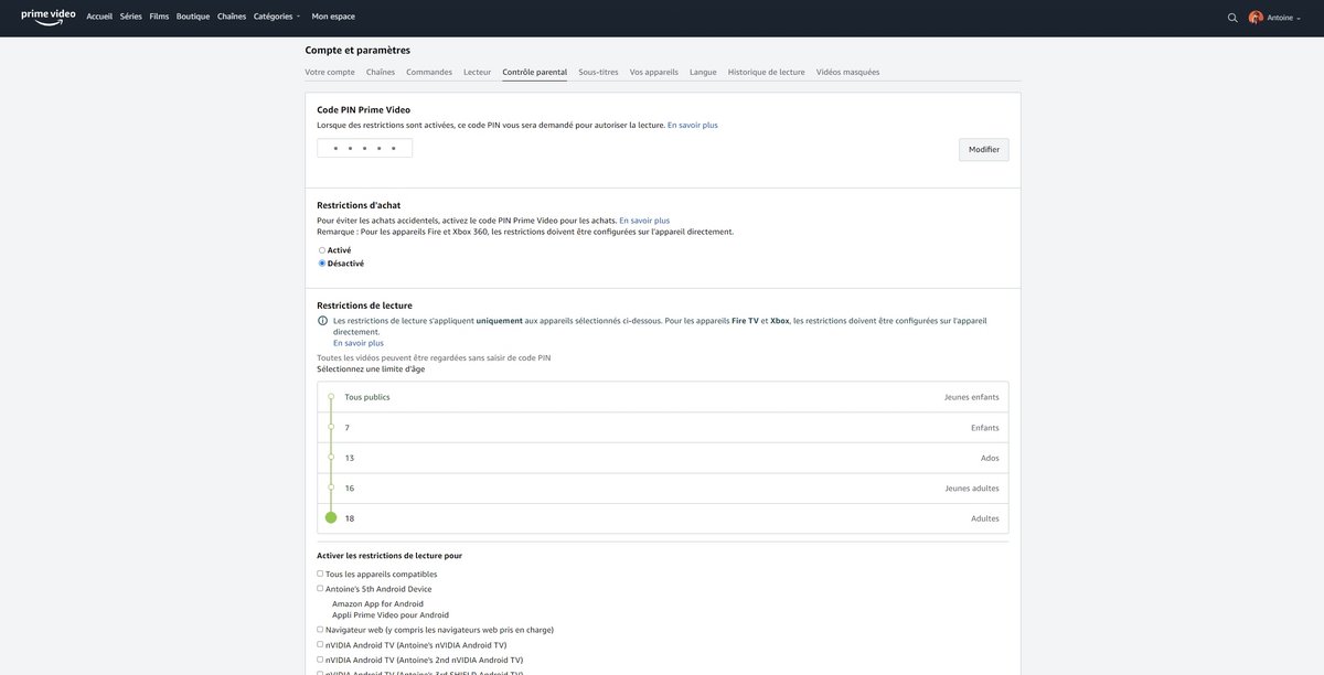 Prime Video - Les paramètres et le contrôle parental