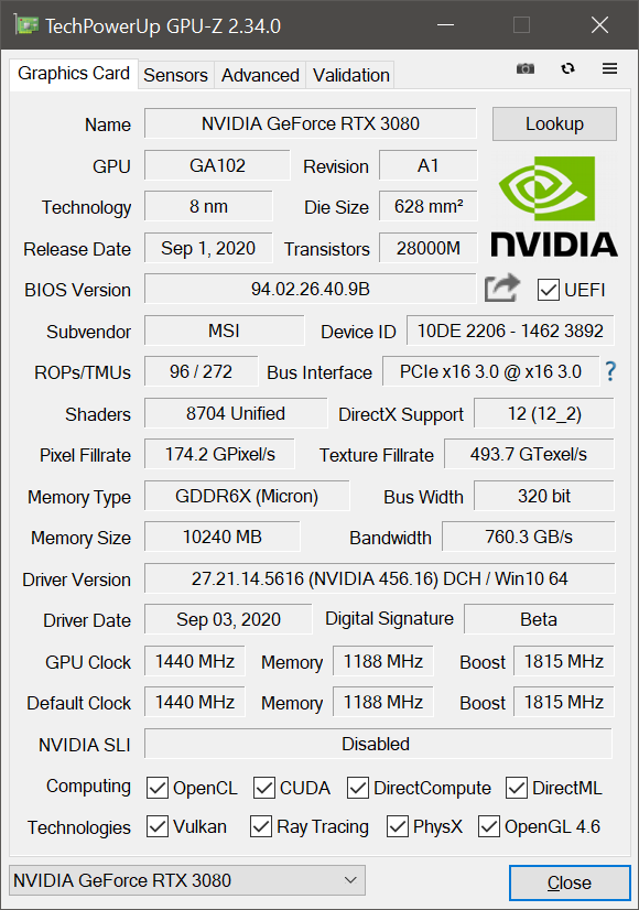 MSI RTX 3080 Gaming X Trio