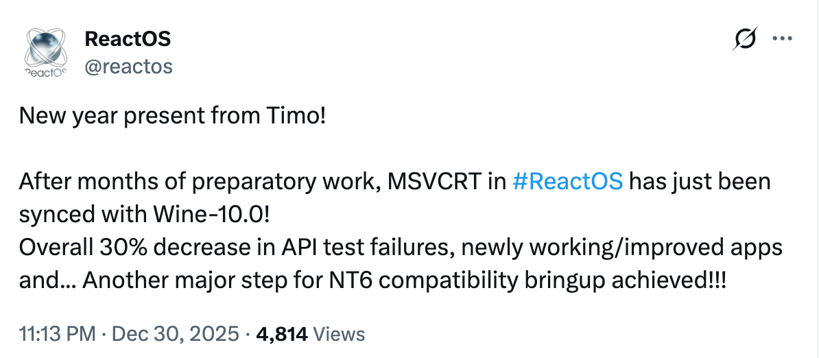 reactOS tweet