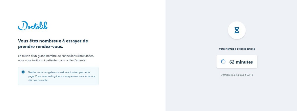 La file d'attente pouvait être longue sur Doctolib (Capture d'écran par Clubic)