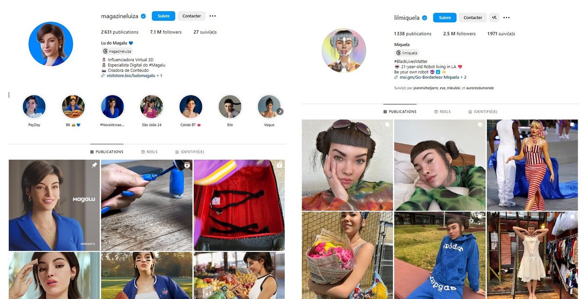 Les "fausses" influenceuses Lu Do Magalu et Miquela © Captures d'écran Instagram / Clubic