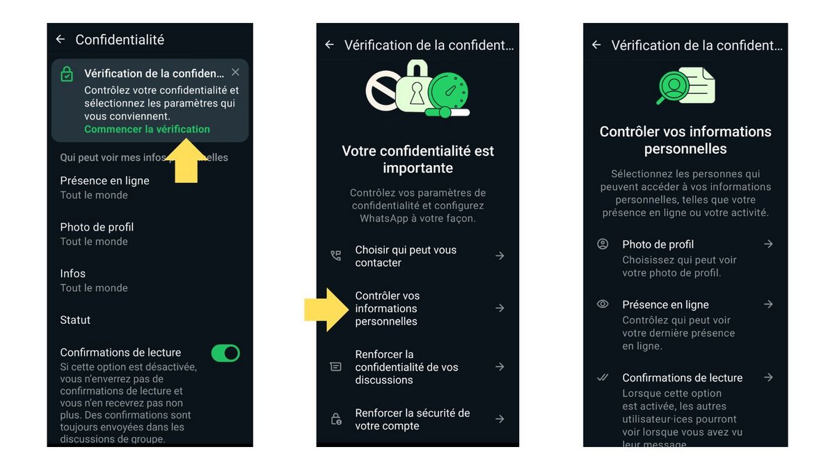 Vérifiez les réglages du menu Confidentialité © WhatsApp