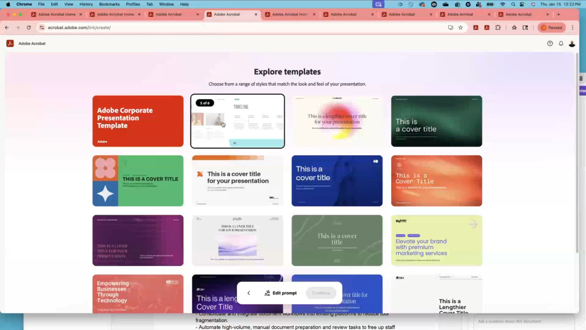 Accédez à plus de 500 000 templates de présentation directement depuis Acrobat Studio. ©Adobe