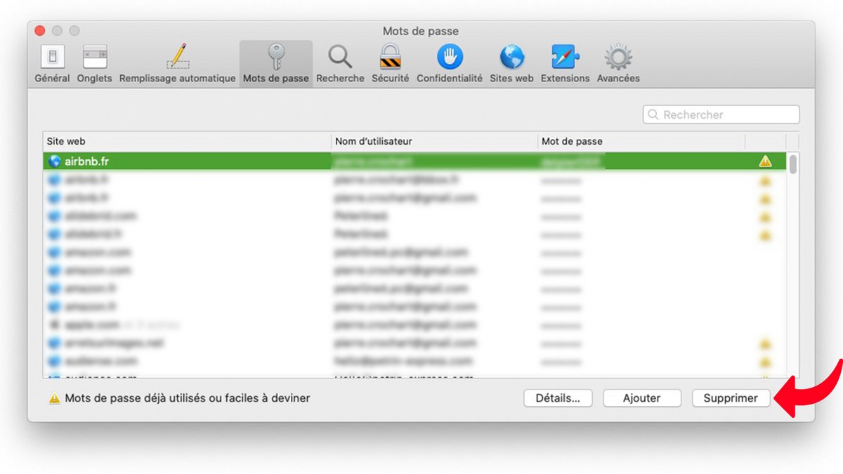 tuto supprimer mot de passe Safari
