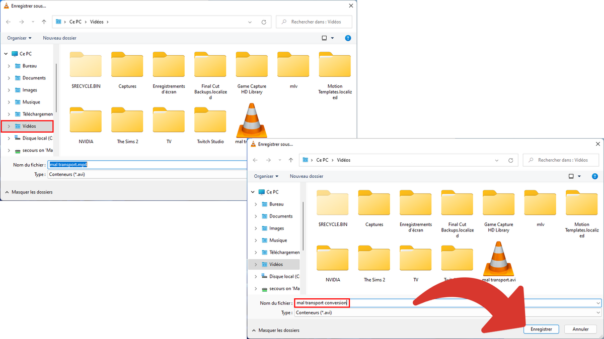 Choisir l'emplacement du fichier MP4 prochainement converti en AVI avec VLC © Clubic