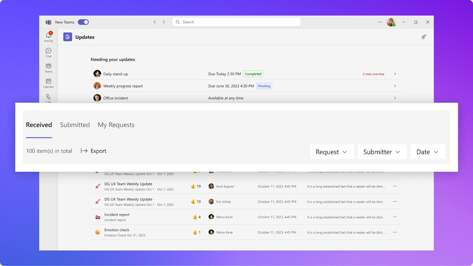 Dans Microsoft Teams, exportez les soumissions reçues vers un fichier Excel © Microsoft