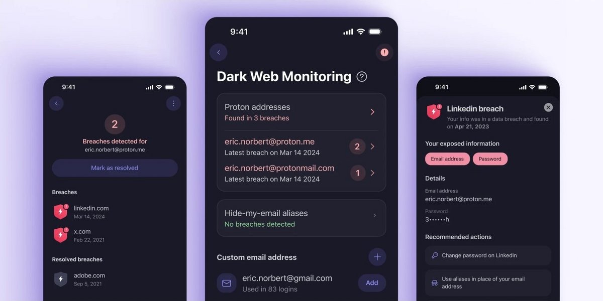 Proton Pass Monitor surveille les fuites sur le Dark Web et donne des conseils concrets pour colmater rapidement les brèches © Proton AG
