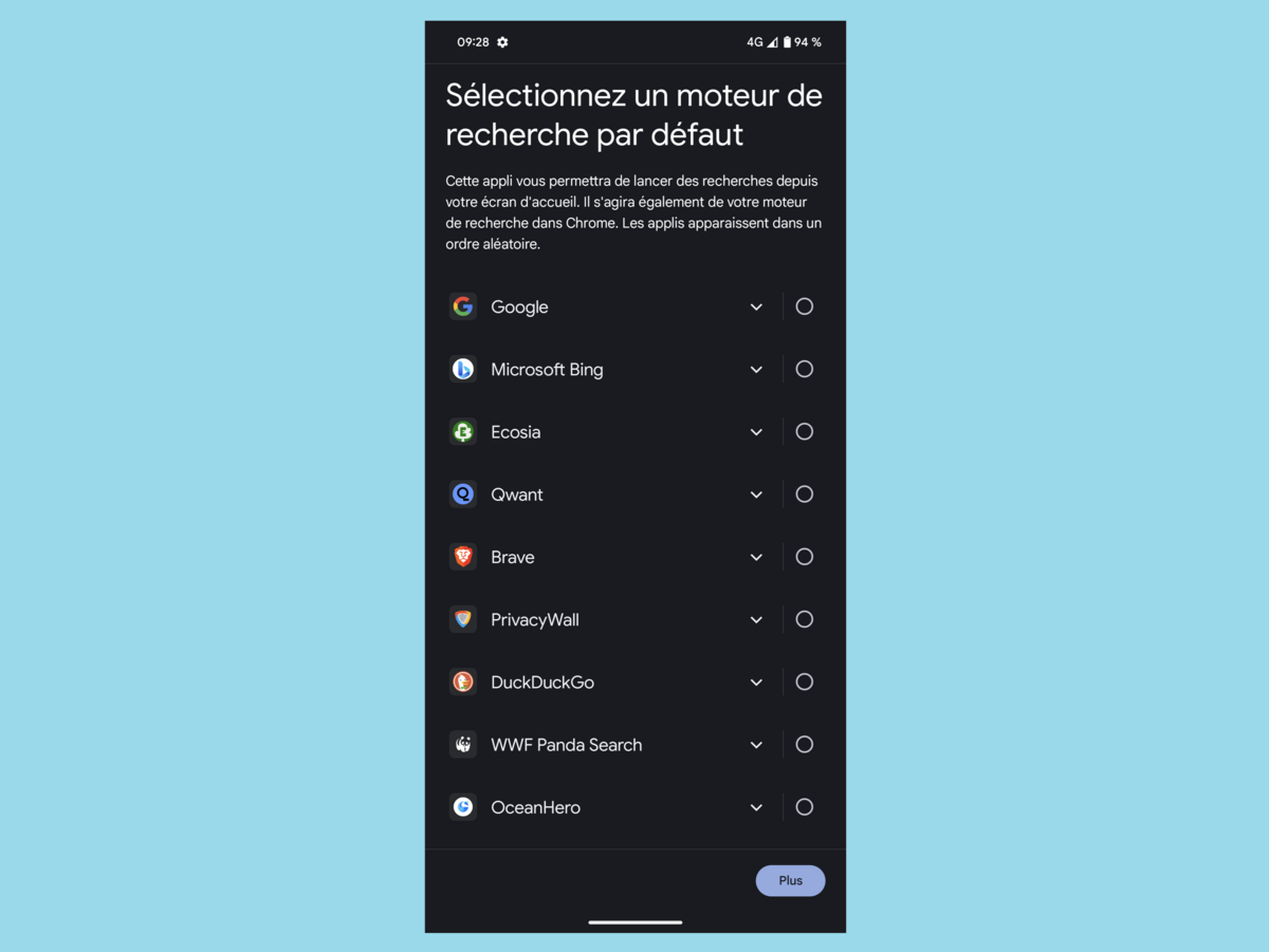 Google sur mobile, sélection du moteur de recherche © Alexandre Boero / Clubic