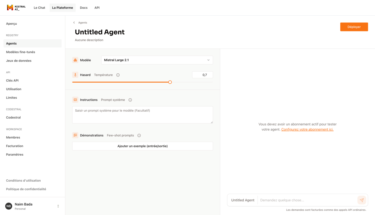 Il vous faudra un abonnement aux API de Mistral pour faire mumuse avec les agents © Naïm Bada pour Clubic