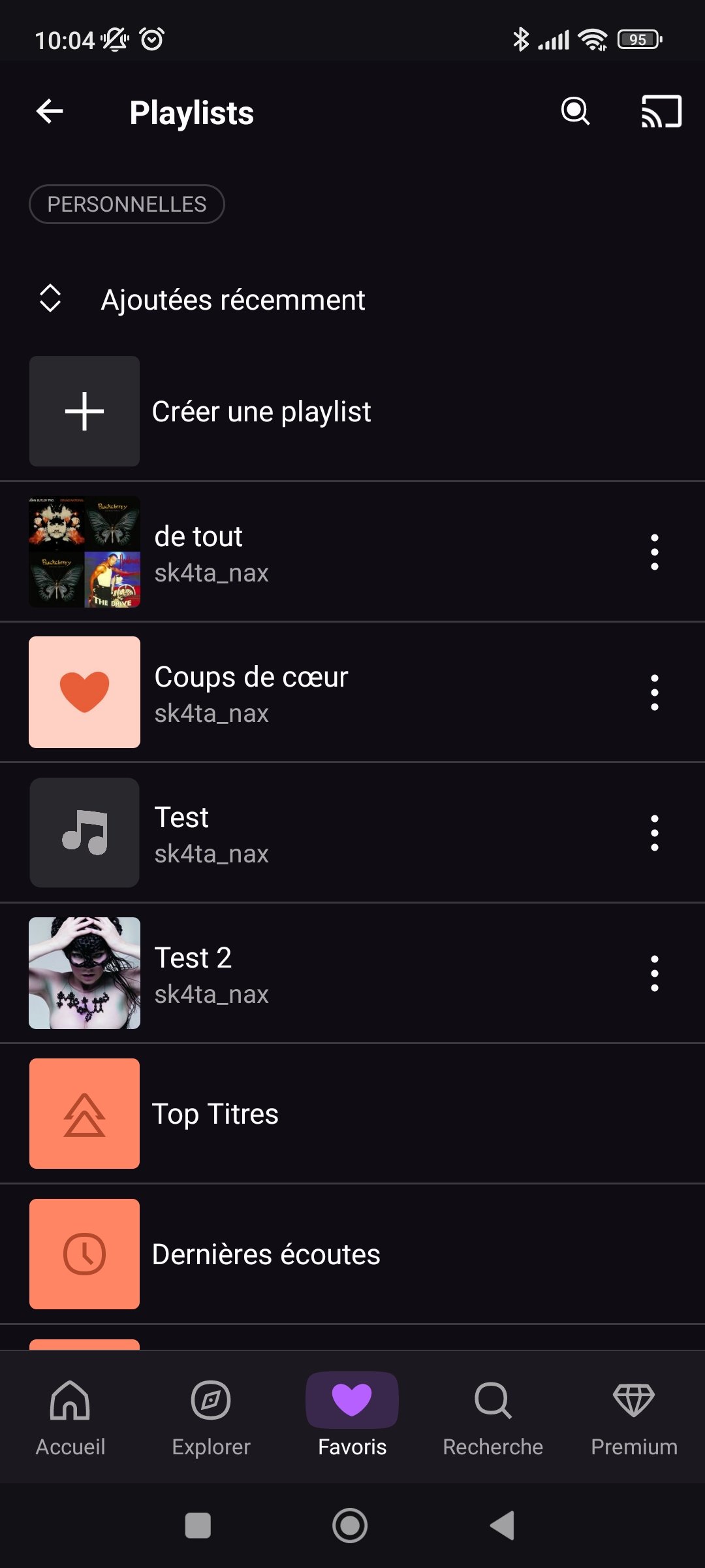 Deezer - Ses playlists dans l'onglet Favoris