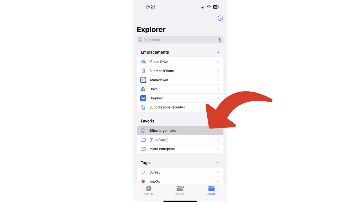 Emplacement du dossier "Téléchargements" dans l'app Fichiers © Clubic