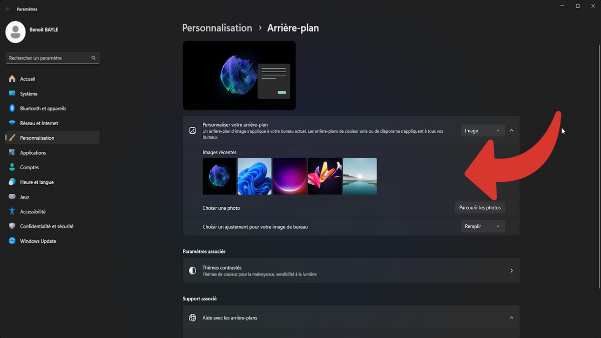 Modifier l'arrière plan dans les paramètres © Benoit Baylé