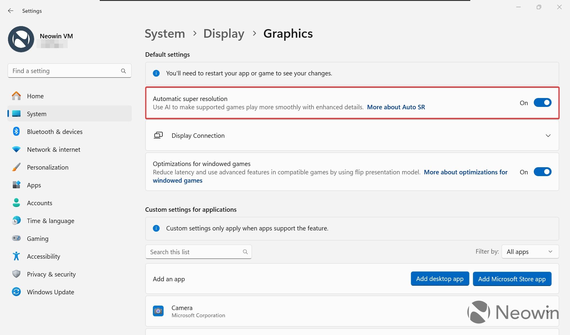 Bientôt l'intégration directe du super échantillonage dans Windows 11 © Neowin
