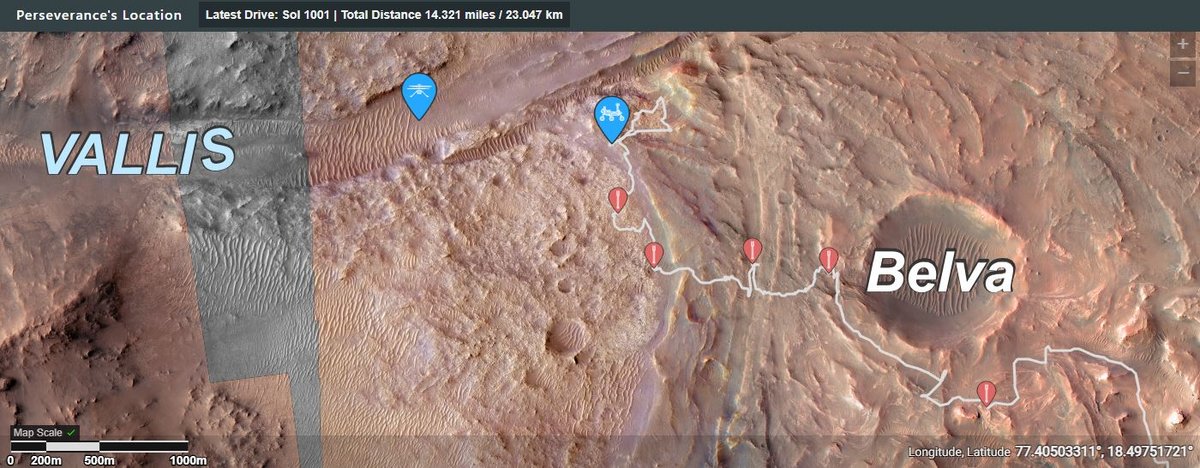 Le trajet de Perseverance en 2023. On voit le "Vallis" de Neretva sur la carte. © NASA/JPL-Caltech