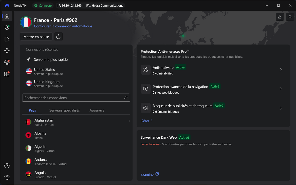 NordVPN - L'interface d'accueil. © Clubic