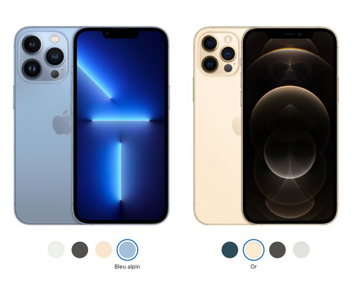 L'iPhone 13 Pro face à l'iPhone 12 Pro. Capture d'écran © Apple